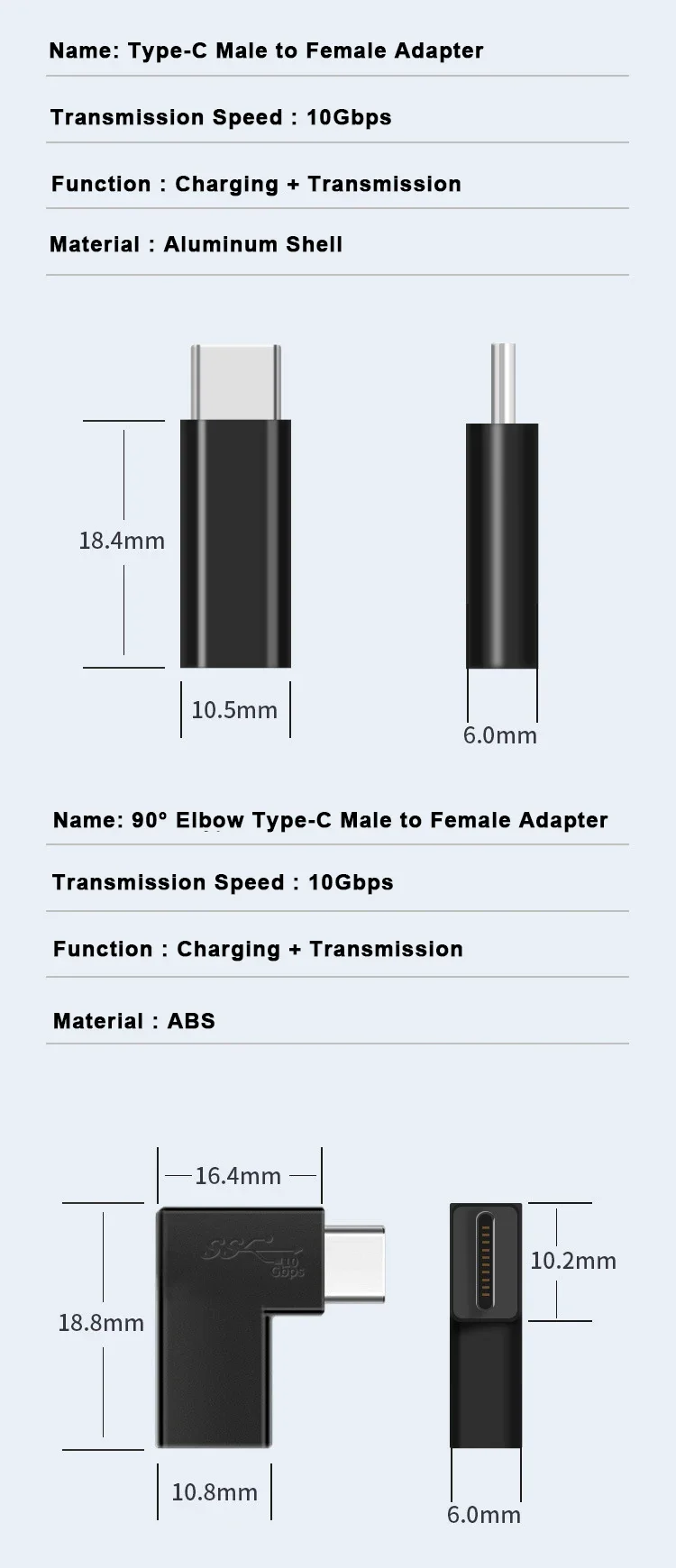 U-shaped angled 90 degree USB 3.1 10Gbps Type C Male To Female OTG Converter Adapter For Huawei Xiaomi Converter Adapter Coupler