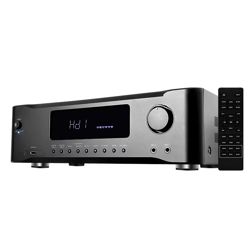 600W Powerful 9.1CH HD Home Theater AV Amplifier Receiver with FM Radio Class D Design Plastic & Metal Construction