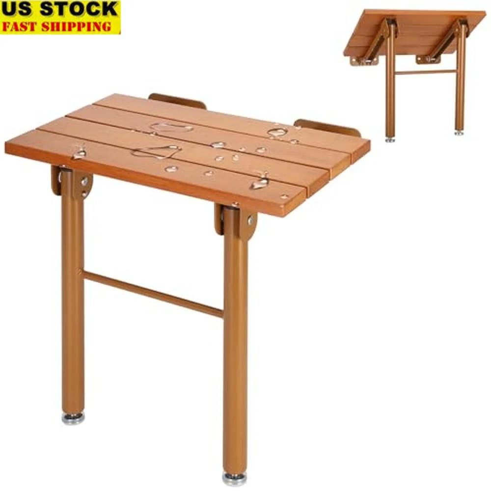 Teak Folding Shower Seat Wall Mounted Bathroom Stool Bench Slip-Resistant Durable Rust-Resistant Heavy Duty Shower Chair8816127