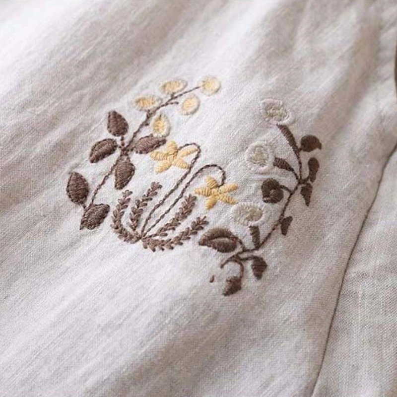 Faldas bordadas de estilo folclórico para mujer, diseño Floral, línea A suave, cintura elástica Simple, Vintage, Lino suelto, Verano
