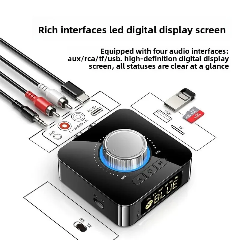 

Bluetooth-приемник 6.0 с разъемами 3.5 мм AUX, RCA, TF/U, стерео беспроводной адаптер, LED-дисплей, автомобильный комплект