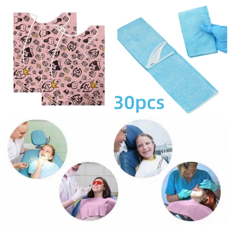 

30 шт., полотенце для груди, милые зубы, водостойкая подушечка для татуировки, одноразовый фартук для пациента, шейный платок, шарф