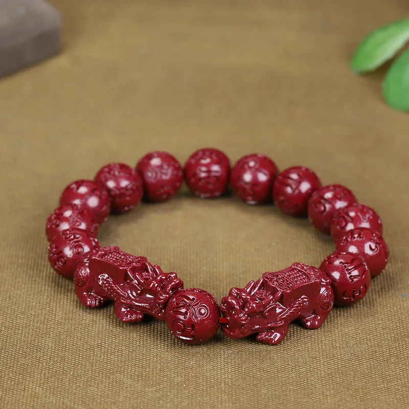 Natural Cinnabar Bracelet Wholesale Raw Ore High Content Purple Gold Sand Money Double Pixiu Six Words Mantra Buddha Beads Brace