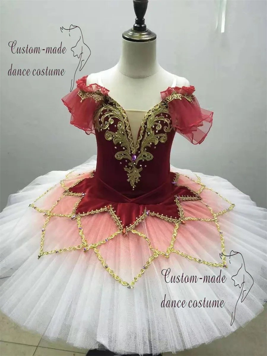 高品質のフェアリー人形白鳥の湖レッドグラデーションパフォーマンス着用バレエチュチュ衣装