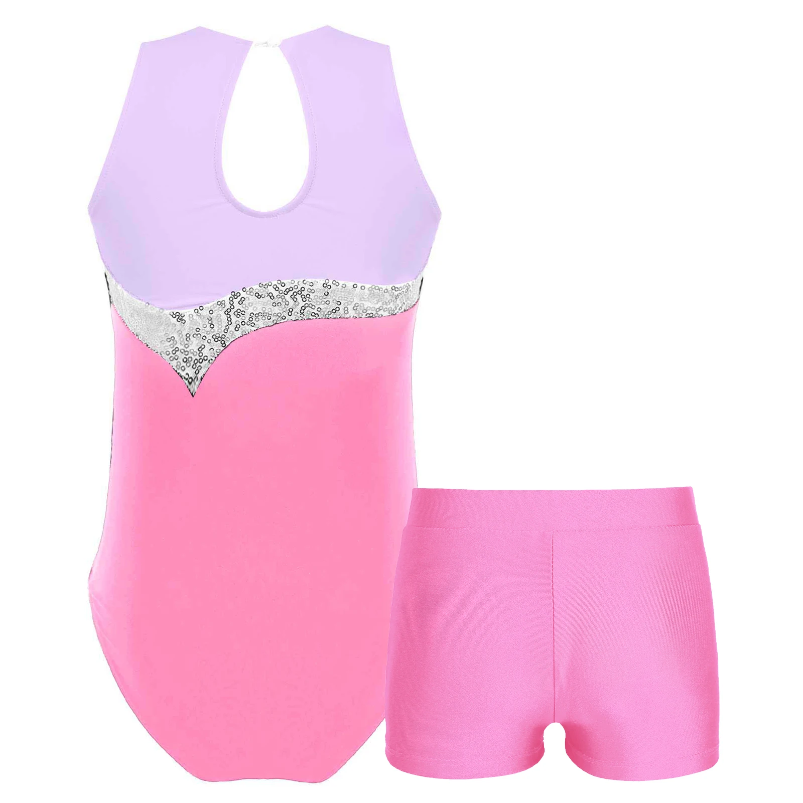 Kids Girls Sleeveless Gymnastics Leotards with Shorts Dancewear Sets for Yoga Jumpsuit Unitard Children Ballet Dance Outfits