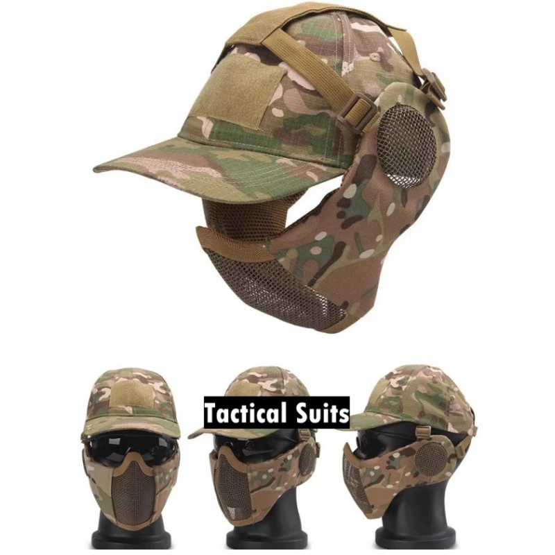 Tactical Mask Cap Suits Steel Wire Face Mask Ear Protection Paintball Airsoft Airsoft Field Combat Military Equipment Accesories