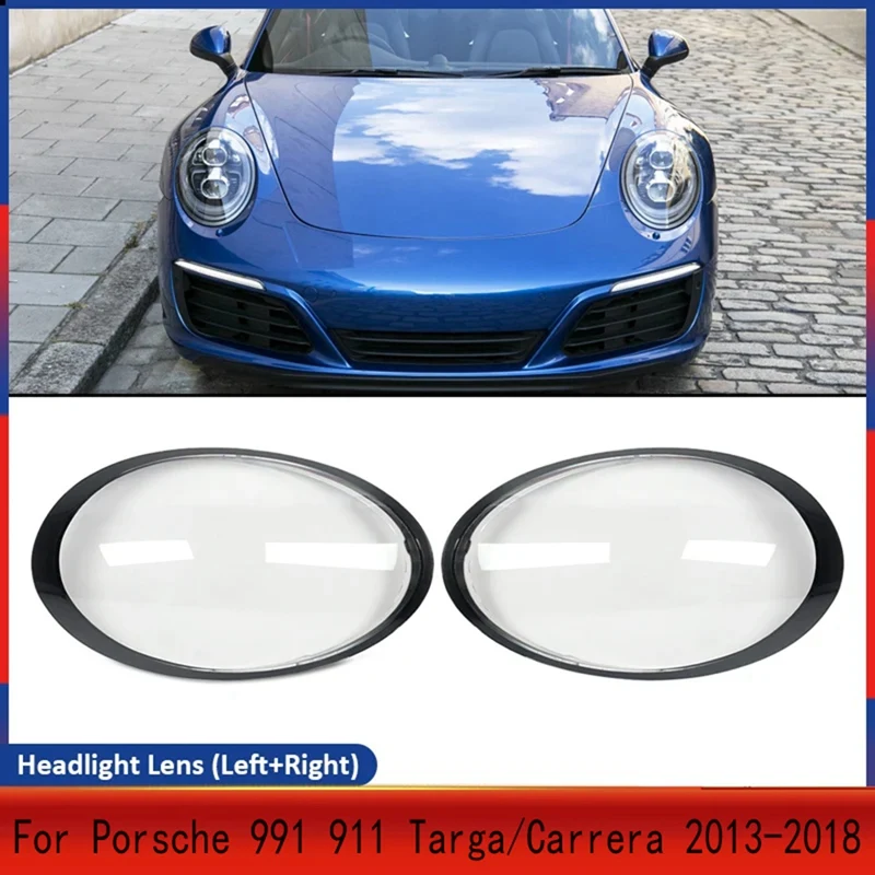 غطاء المصباح الأمامي للسيارة لبورشه 991 911 Targa/Carrera 2012-2018 حافة سوداء شفافة يسارًا