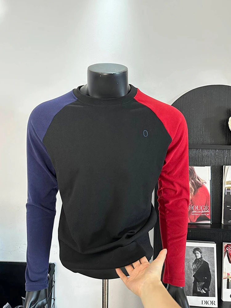 

Double-Sided Fce Long Sve Men's Base irt Asymmetric Color Blo American Sle Casual Wear Resistant Crease Stand Fit