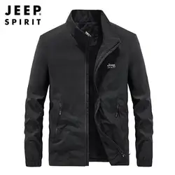 JEEP SPIRIT Autumn Winter Men Plush Thickened Jacket Fashion Simple Stand Collar Overcoat Casual Warm Oversize Jacket clothes