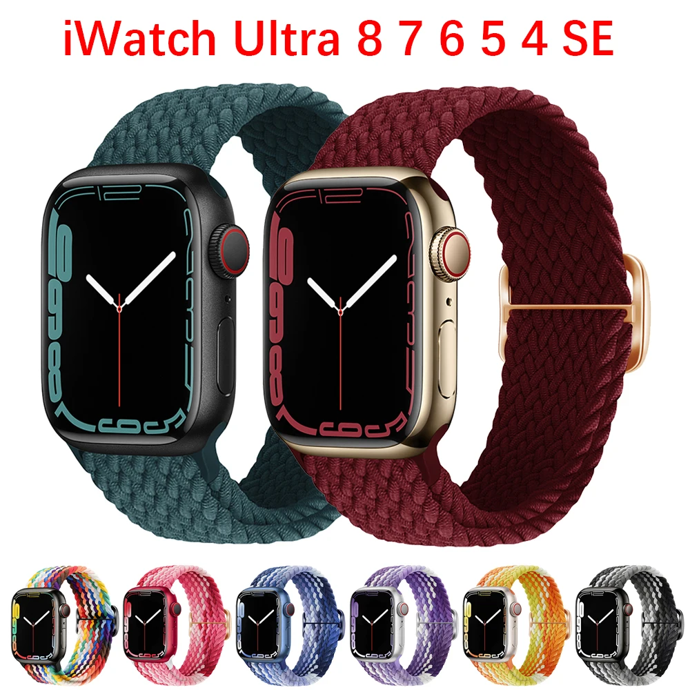 

Braided Loop For Apple watch Strap 41mm 42mm 45mm 41mm 42mm 38mm 49mm Elastic Solo bracelet iWatch series 7 se 3 6 8 Band