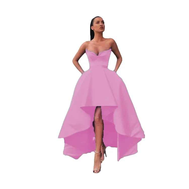 Abiti da ballo soffici dal design avanzato senza spalline senza maniche abito da festa formale alto-basso abito da sera per donna Vestido Fiesta Noche