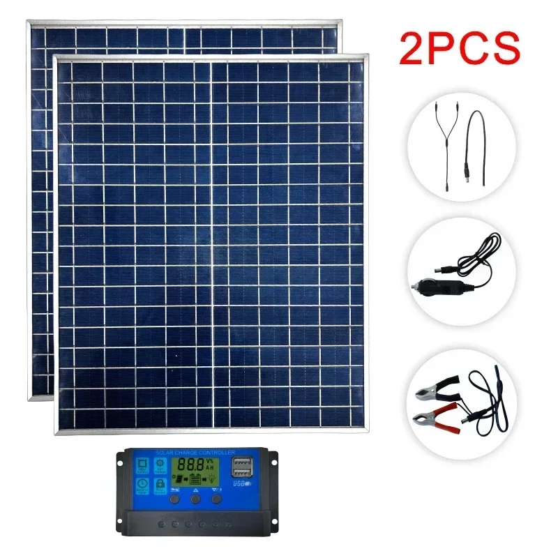 1000W 500W 12V fotovoltaïsche zonnepaneelkit 100A controller zonnepaneeloplader, geschikt voor snelle batterijen in huizen / kamperen / campers
