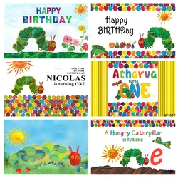 Very Hungry Little Green Caterpillar Happy Birthday Backdrop Insects Baby Shower Kids 1st Birthday Party Background Photo Studio