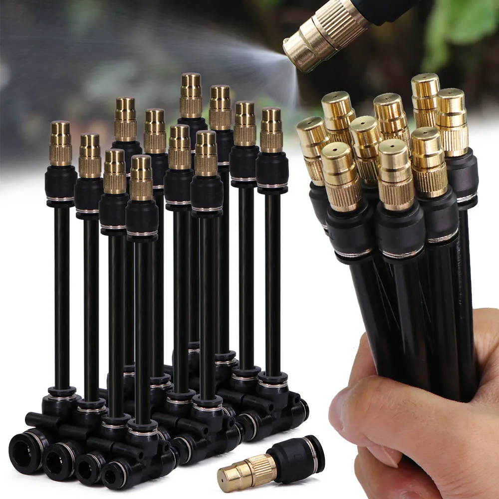 

20/30/50 см 360 ° Изгибная насадка для запотевания с тройником, быстрый разъем, регулируемый запорный распылитель, разбрызгиватели для полива сада