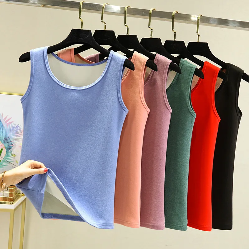 Women's Thickened Fleece Lined round Neck Vest Autumn Winter Warm Base Layer Shirt Regular Fit Commute Style  Color