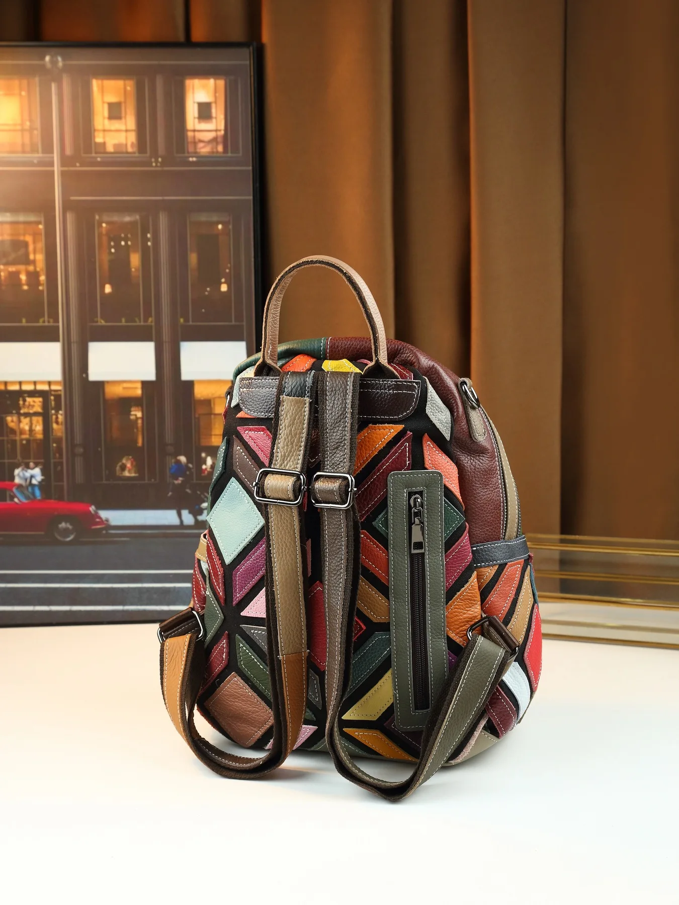 Patchwork Women Genuine Leather Backpack Vintage Real Cow Leather Shoulder Bags Fashion Ladies Cowhide Travel Bagpack