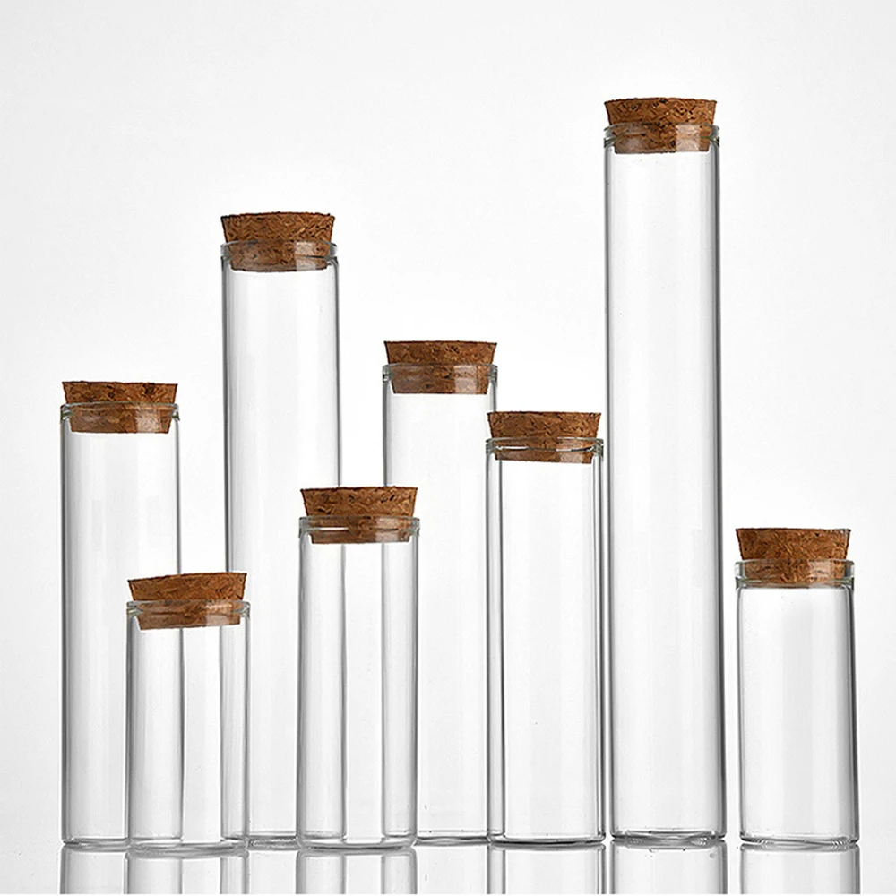 30pcs 15ml/25ml/30ml/35ml/40ml/45ml/50ml/55ml/60ml/80ml/100ml Small Glass Test Tube with Cork Stopper Dragees Jars Bottles