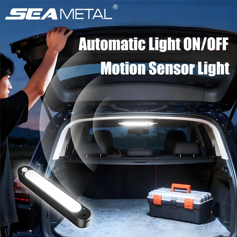 Luz de Sensor de Movimento para Porta-Malas SEAMETAL Atualizada, Luz LED Automática Sem Fio de Alta Brilho, Lâmpada de Armário com Carregamento USB de 1500mAh