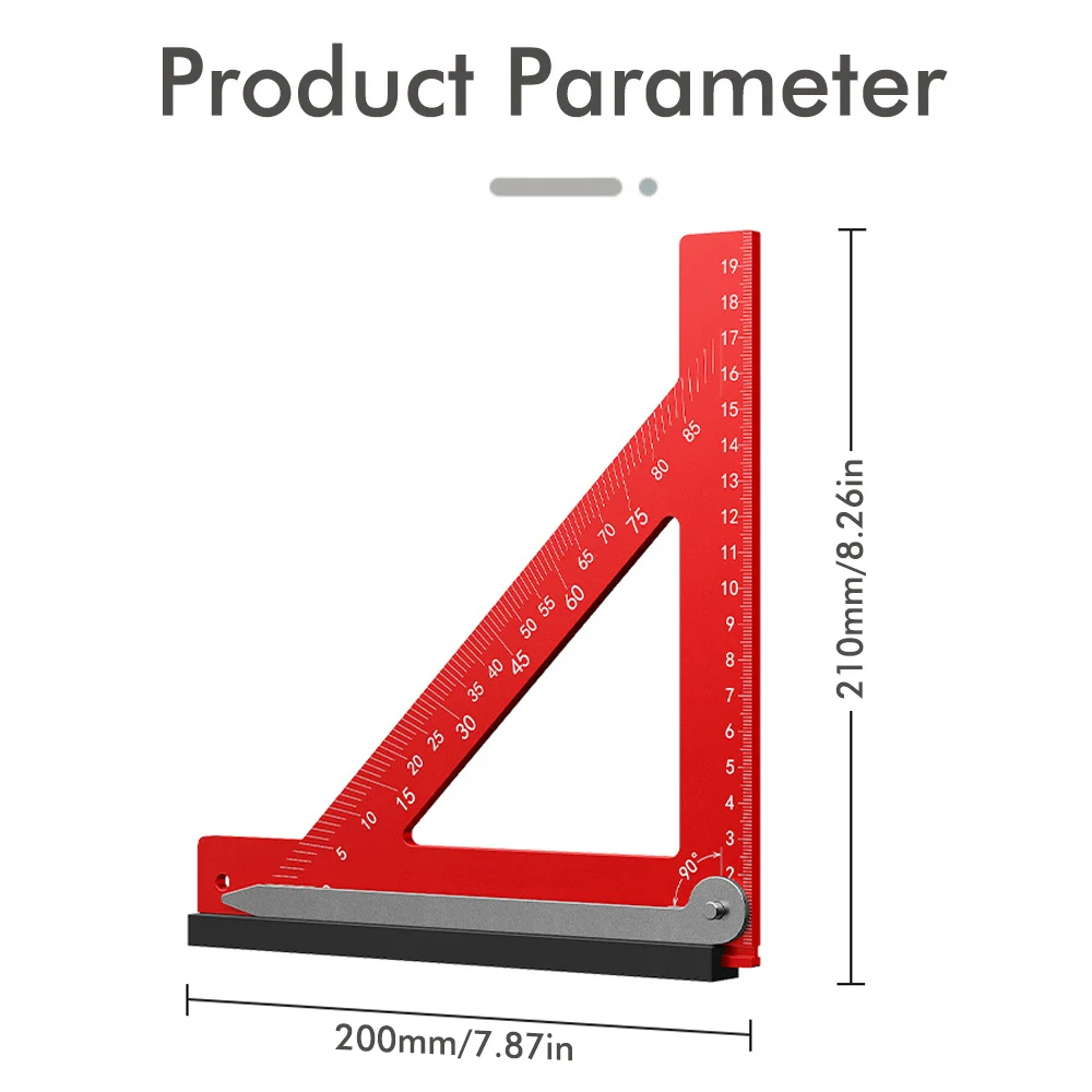 Woodworking Triangle Ruler Metric 90° Measuring Ruler Alloy Multifunction Angle Ruler Horizontal Position Right Angle Ruler