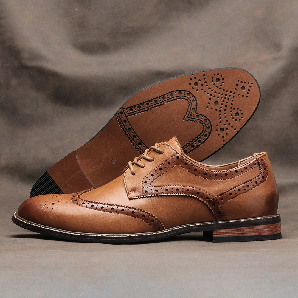 Herren-Anzugschuhe, hellbraune Anzugschuhe für Herren, Business-Herrenschuhe, Business-Büro-Stil, formeller Stil, Anzugsstil – Detail 10