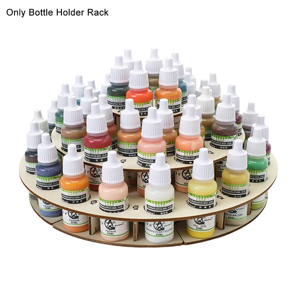 Rotatable Wood Paint Bottle Rack Organizer Paint Rack for 26mm Diameter Paint Bottle 48 Bottle Holes Pigment Spinning Holder