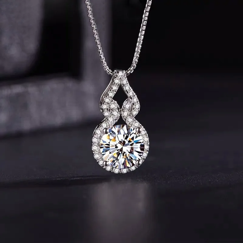 OXTAO D-Farbiger Moissanit Infinity-Anhänger Halskette für Damen Echtes 925 Sterling Silber Verlobungs-Luxus Schmuck in Kürbisform – Detail 1