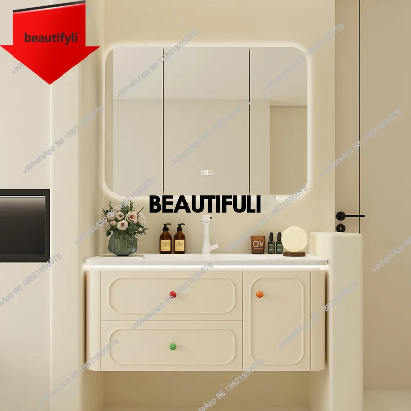 X188 Cream wind bathroom cabinet combination oak French retro vanity wash basin cabinet