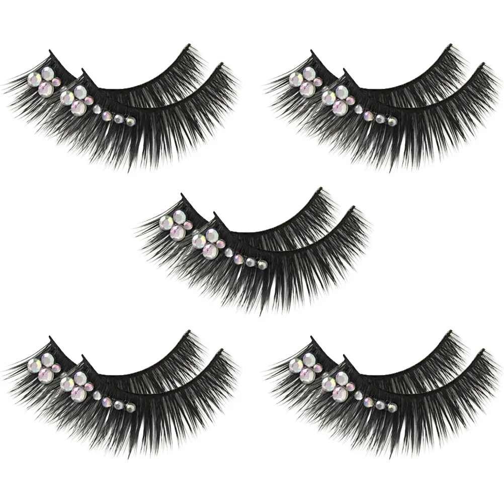 

5 Pairs Stage False Lashes Long Shiny Rhinestone Eyelash Extensions For Women Performance Makeup Exaggerated Fake Lashes