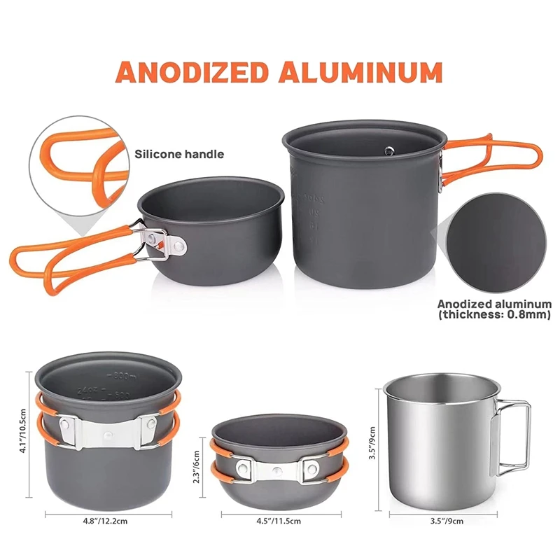 Camping Pot And Pan Set With Mini Backpacking Stove Cooking Gear For Outdoor Hiking Campfire