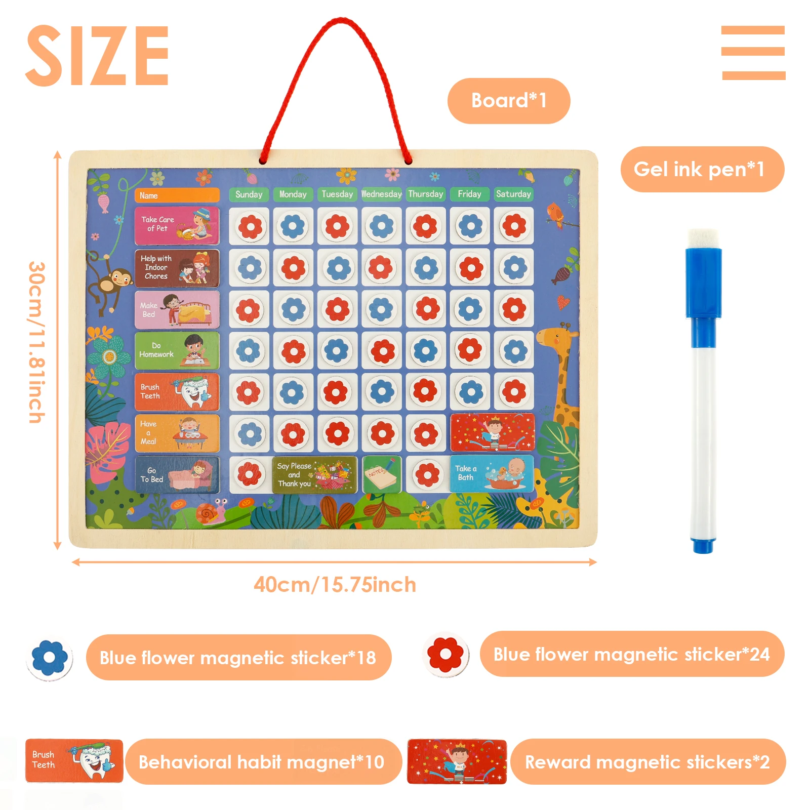 جدول أسبوعي للأطفال مع حبل خشبي مونتيسوري لوح مغناطيسي بناء الأطفال عادات جيدة تشكيل جدول روتيني