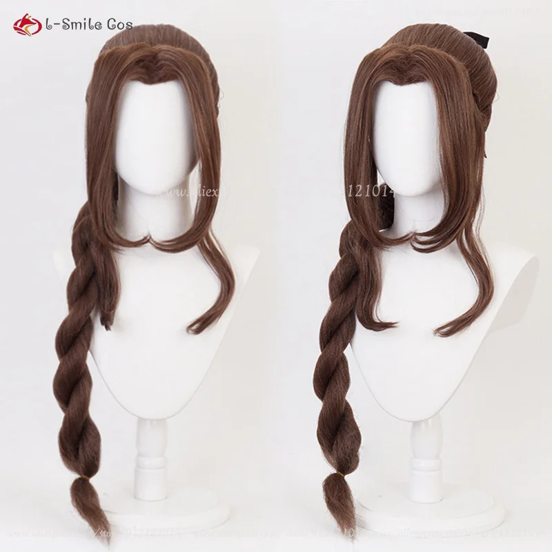 FFVII-Peluca de Cosplay de Aerith Gainsborough para mujer, pelo sintético resistente al calor, marrón, fiesta de Halloween, gorro, FF7