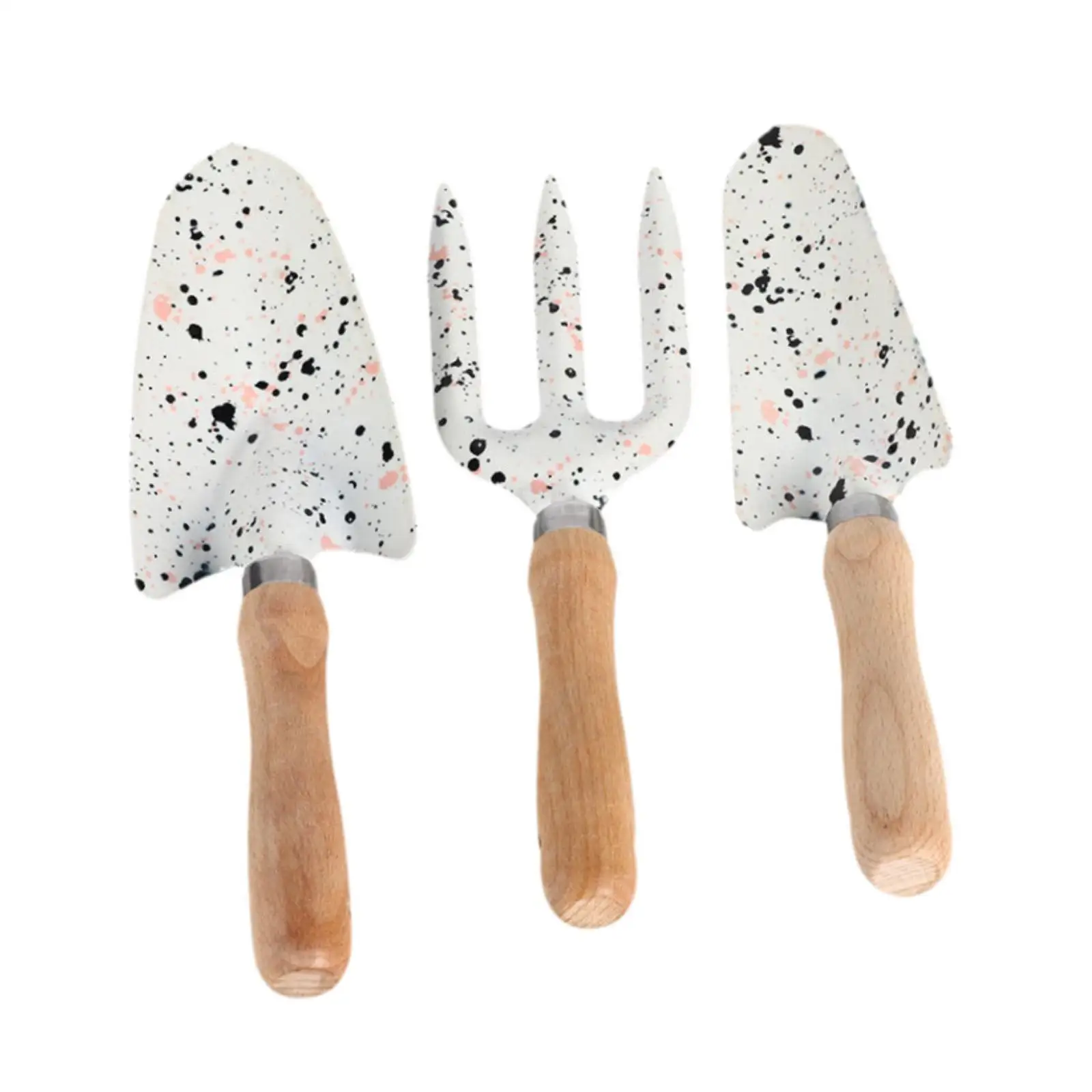 3Pcs Mini Garden Tools Hand Trowel Wood Handle Beautiful Print with Shovels and