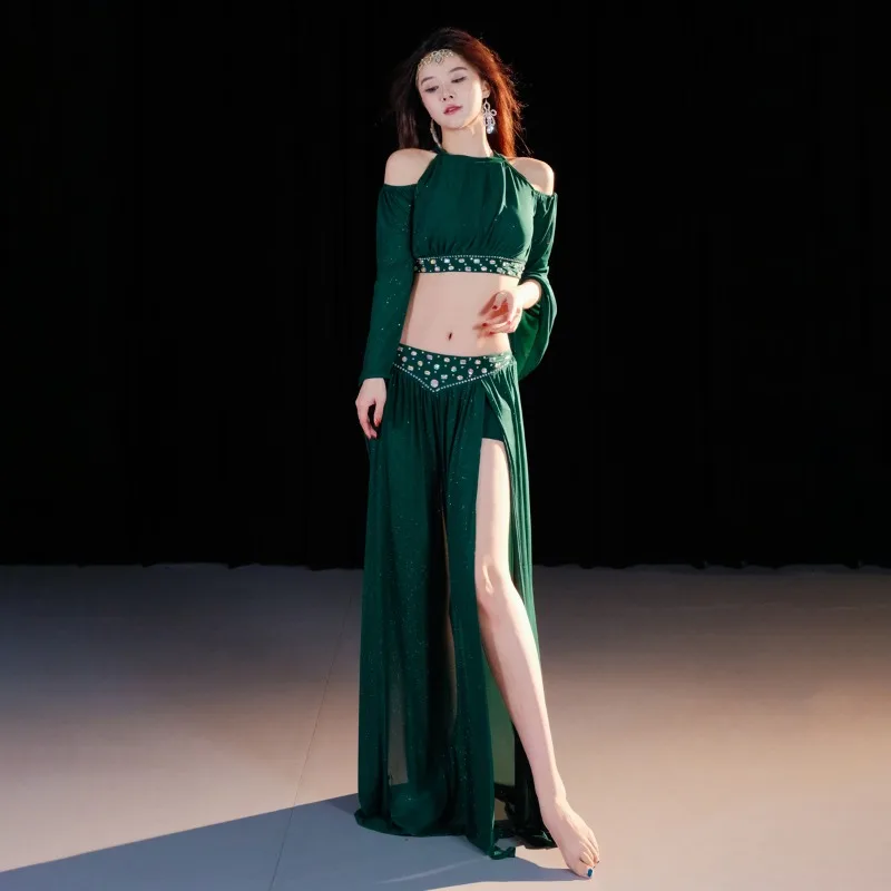 Traje de danza del vientre para mujer Otoño/Invierno danza Oriental hecho a mano diamante práctica clase disfraz conjunto de actuación en escenario