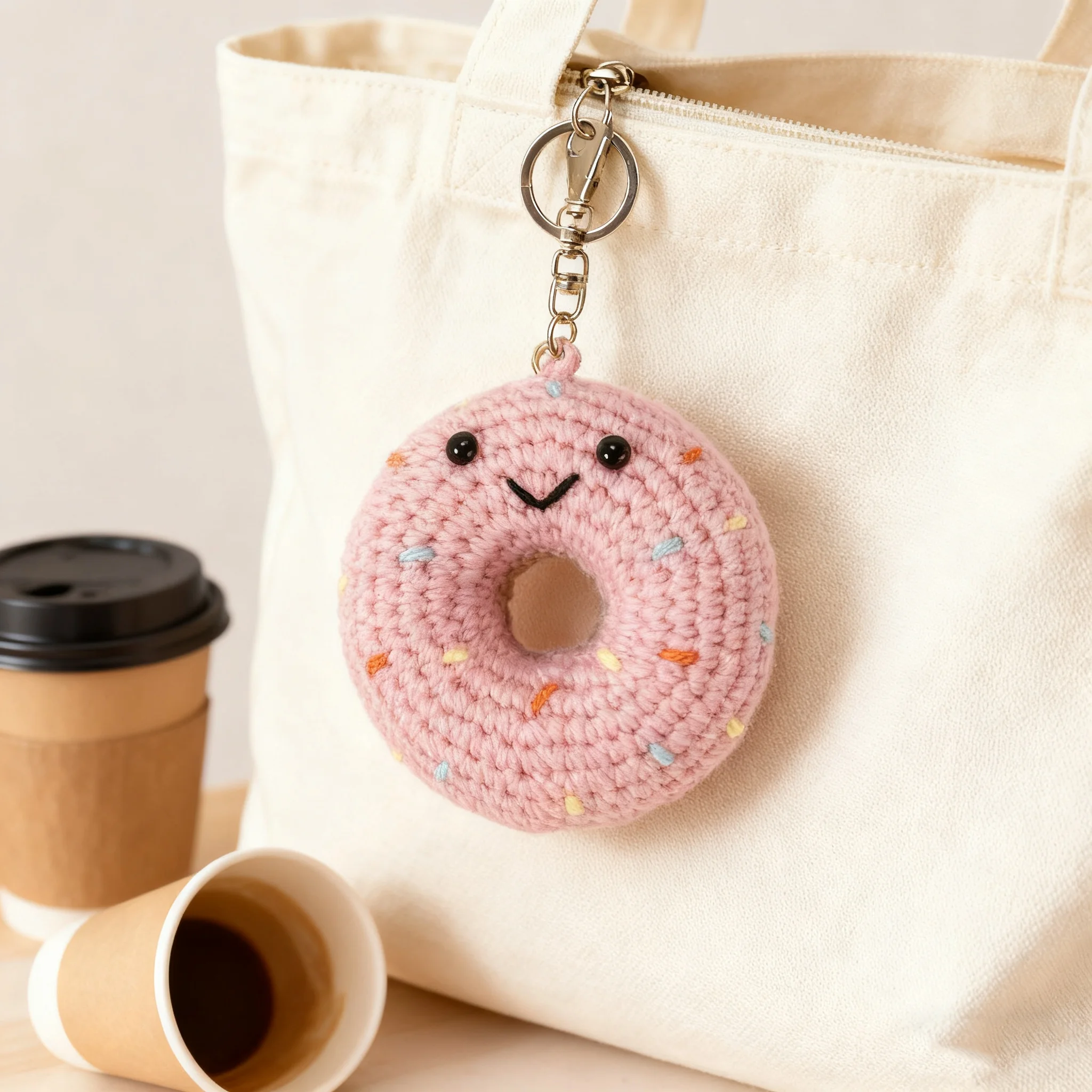 Handmade Crochet Plush Donut Amigurumi Knitted Dessert Doll Positive Energy Doughnut Hug Pocket Doll Funny Gift Hot Trend Gift