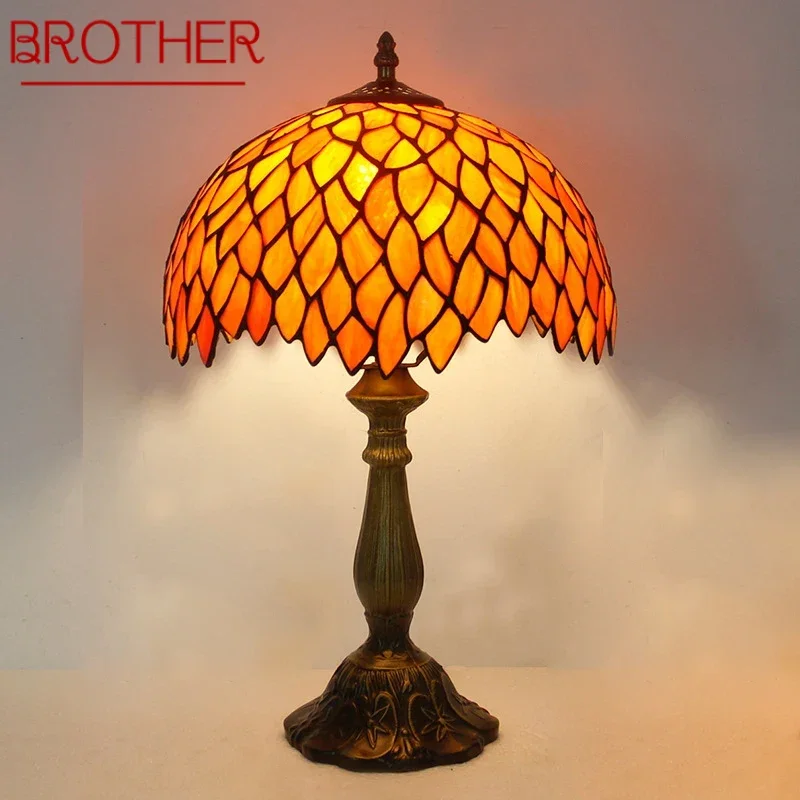 

Настольная лампа BROTHER Тиффани, светодиодная роскошная креативная лампа для гостиной, кабинета, спальни, прикроватная лампа, вилла, отеля, цветное стекло, настольный светильник