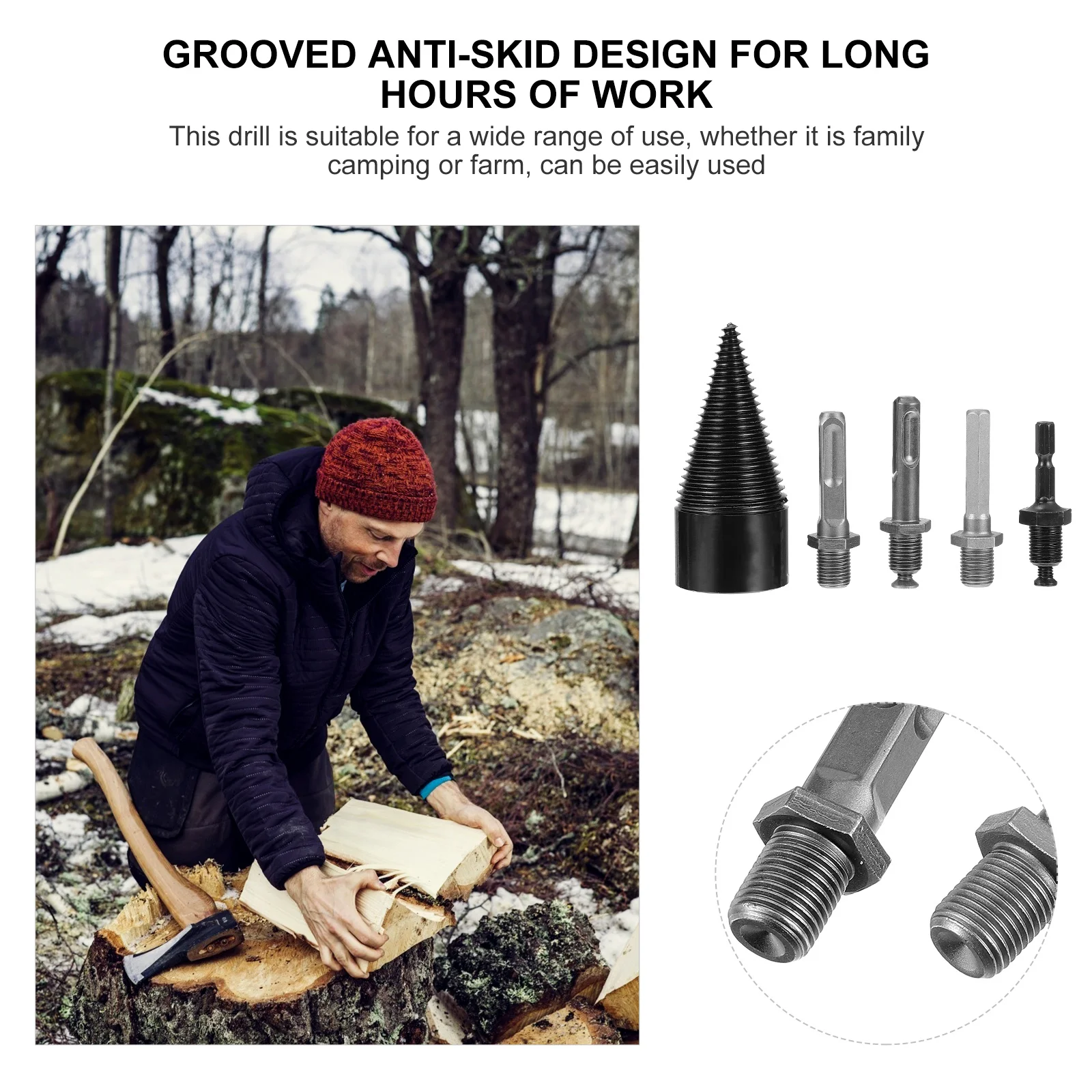 

5 pcs Splitting Wood Cone Drill Bit Hardened High Hardness Wear Resistant For Firewood Splitter Long Hours Work Efficient