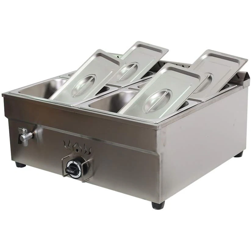 プロパンガスフードウォーマー、バンマリー、業務用スチームヒーター、スープストーブ、食堂、ビュッフェ用、12.8x10.5x4インチ、4つのパン、2列