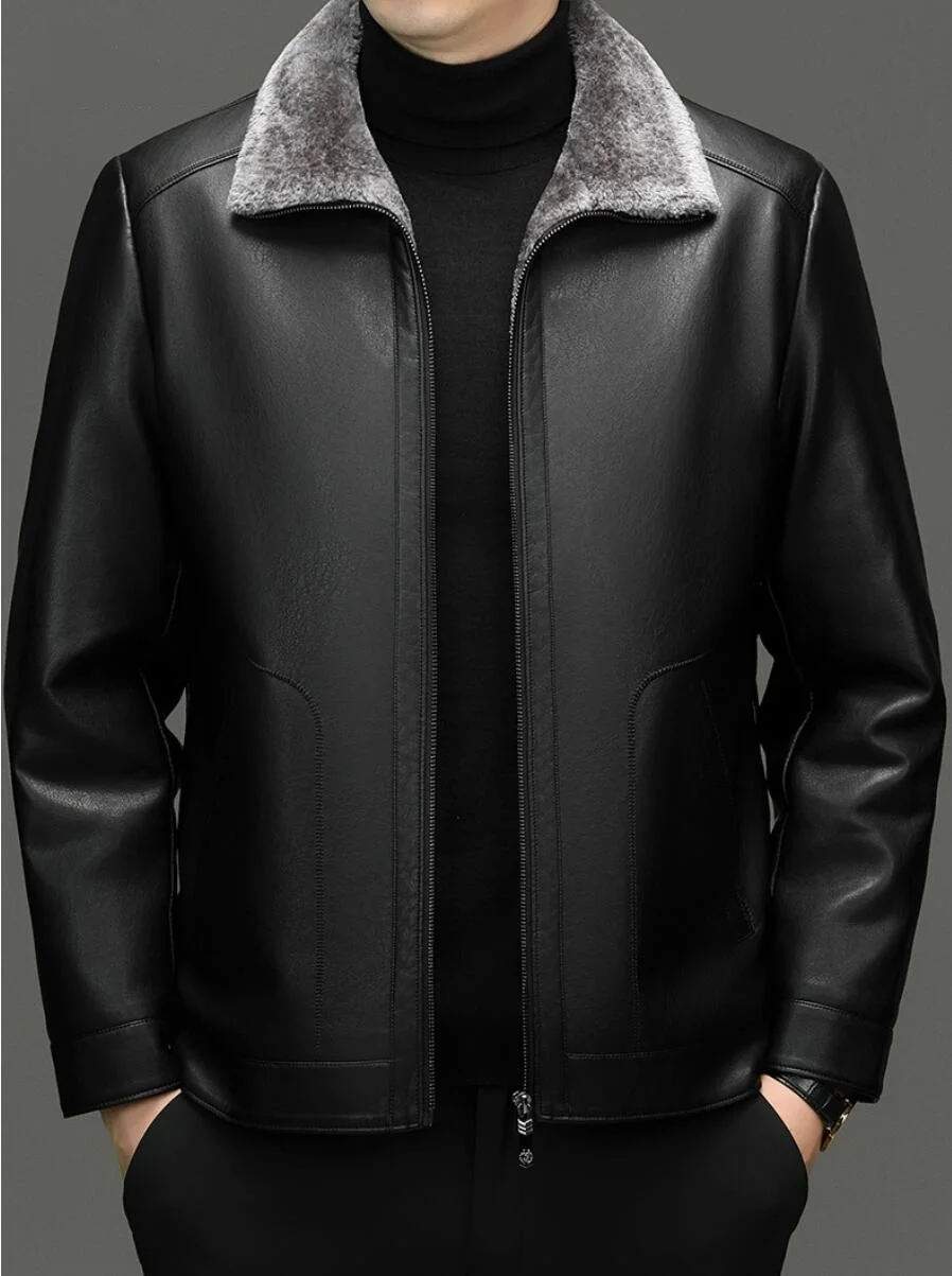 

Y-2367 Мужская кожаная куртка из овчины на осень/зиму, утепленная, с меховой подкладкой, повседневная, черная/кофейная, для мужчин среднего возраста и молодежи