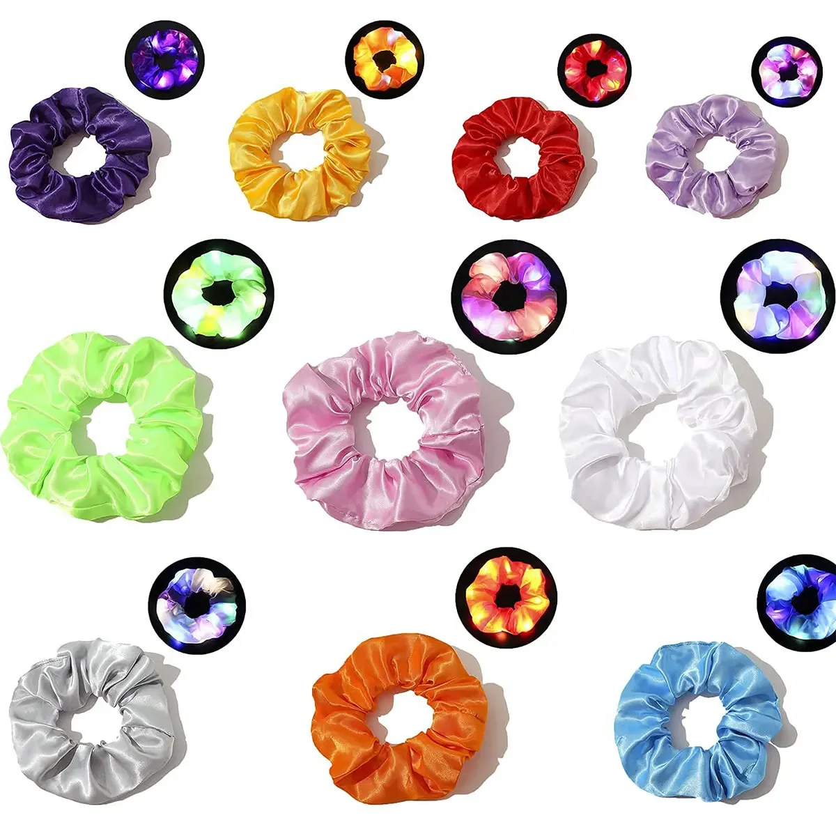 Hair Scrunchies Led Flash Hair Rope Light Modes Scrunchies Satin Elastic Bands Tie Rope Women Girls Glow In The Dark Party