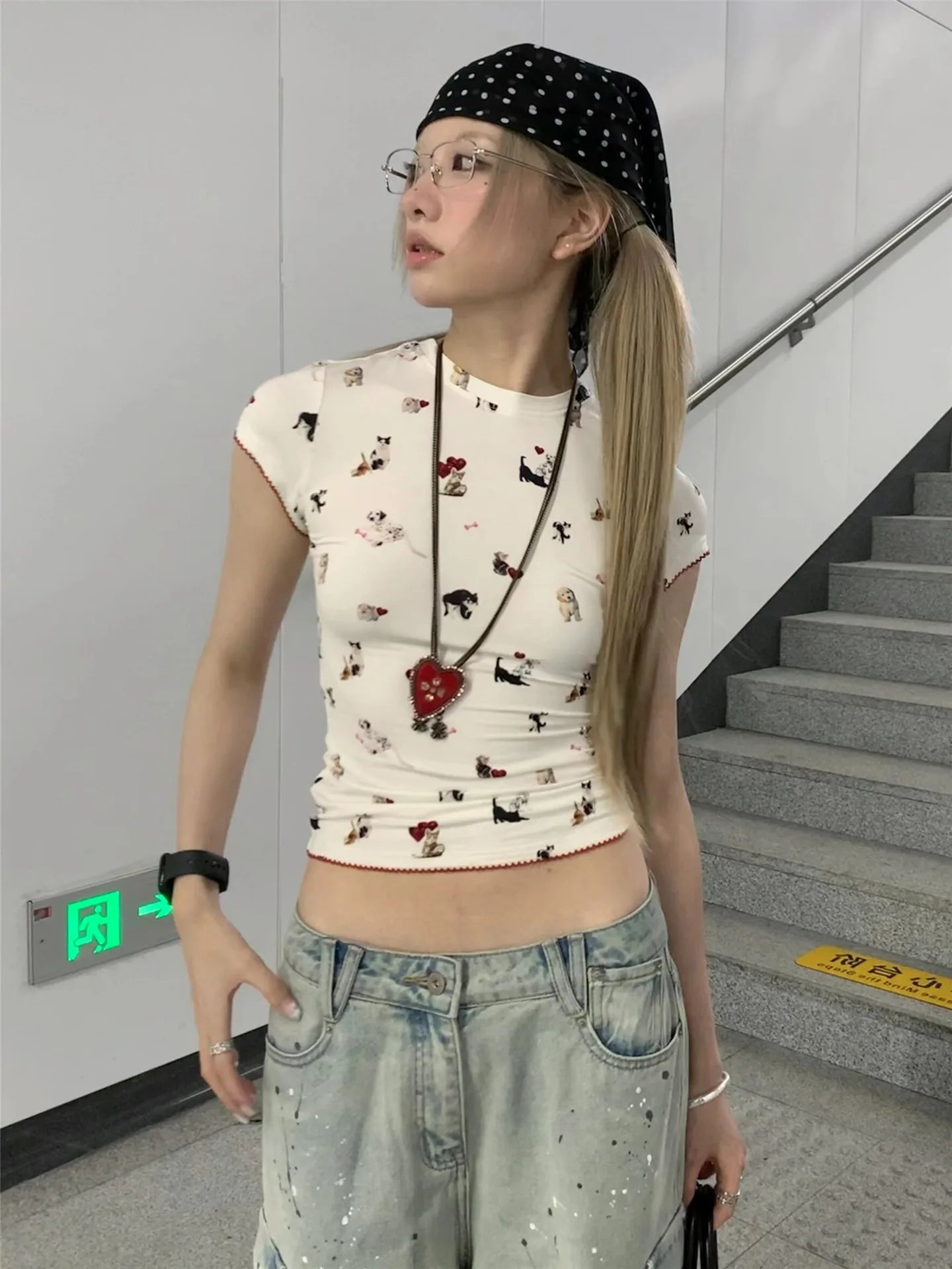 American Retro Splashed Ink Seven-Foot Women's Jeans Summer Loose Slimming Multi-Pocket Casual Wide-Leg Pants