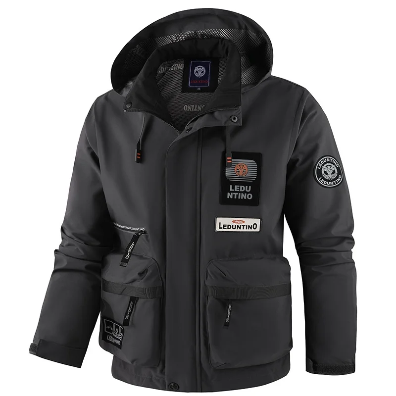 

Men's Casual Hooded Parka Jaet Outdoor Faionable Loose Fit Polyester Blend Thin Long Sve Coat with Hat Autumn Winter