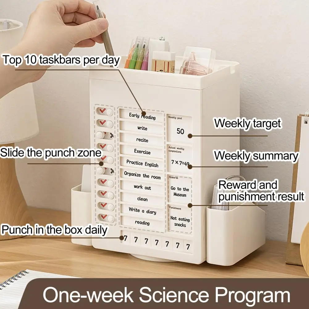 Kids Pen Holder Chore Chart Large Capacity 360-Degree Rotatable Multipurpose Desk Organizer Checklist Task Board Pencil Holder