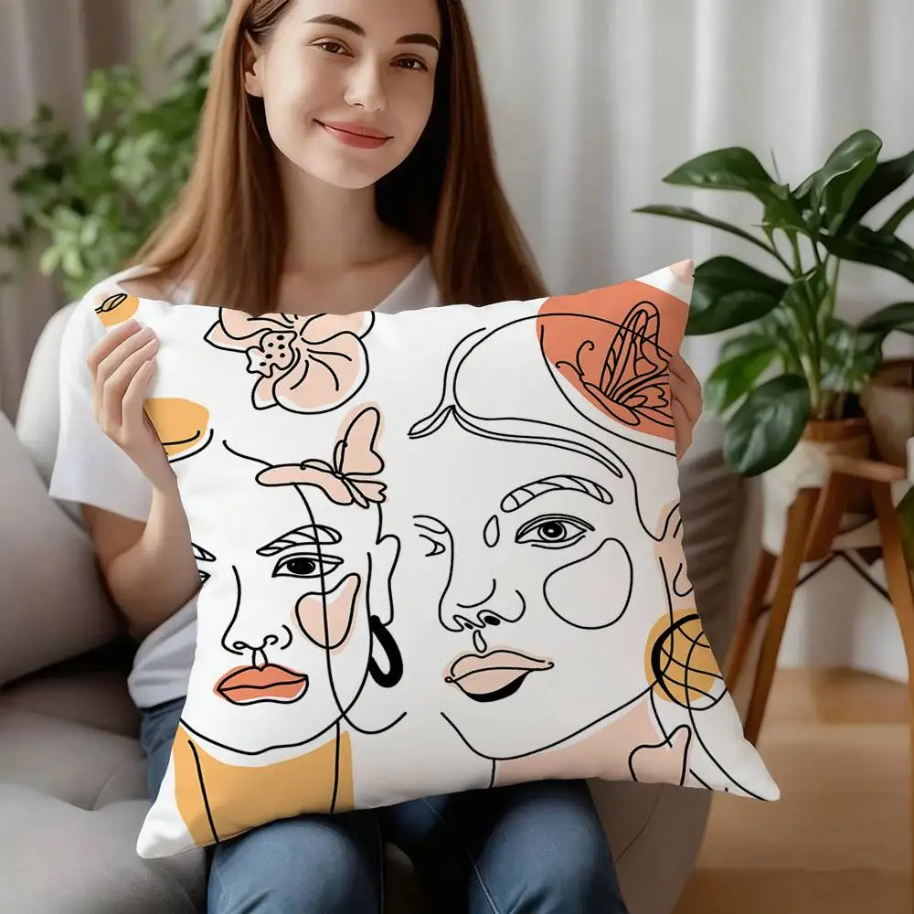 مجردة خط المرأة كيس وسادة الوجه قصيرة أفخم الوجهين طباعة مربع رمي وسادة تغطي أريكة وسادة المنزل ديكور