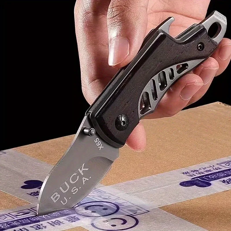 Juego de cuchillos de fruta plegables portátiles de 2 piezas, pequeños, ligeros con mango de madera. Cuchillas de acero inoxidable plateadas. Uso en la cocina al aire libre