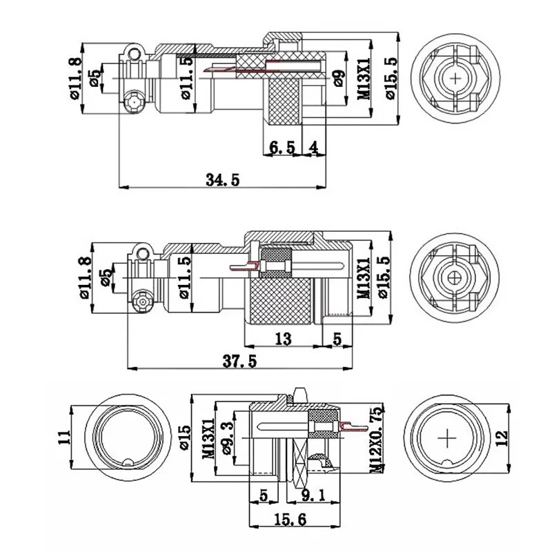 5/20PCS GX12 Connector Nut Type 2/3/4/5/6/7 Pin Male Female 12mm Aviation Socket Circular Plug Panel Connector with Plastic Cap