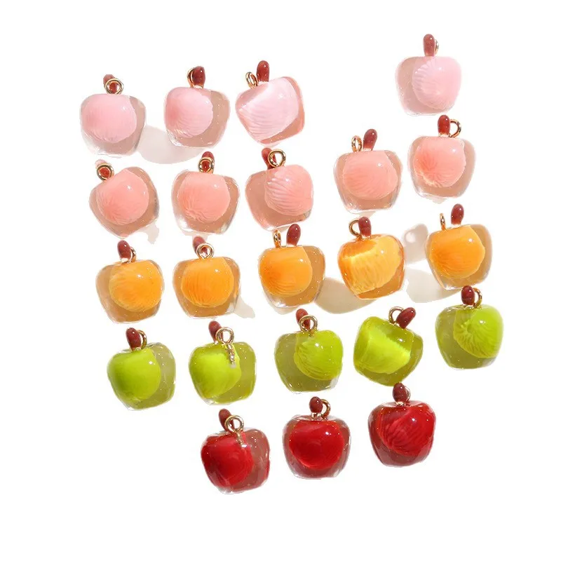 Fresh New Simulation Fruit Apple Shape Resin Jewelry Pendant Charms Fit Girls Necklace Earring Ornament Accessory 15*18mm 20pcs