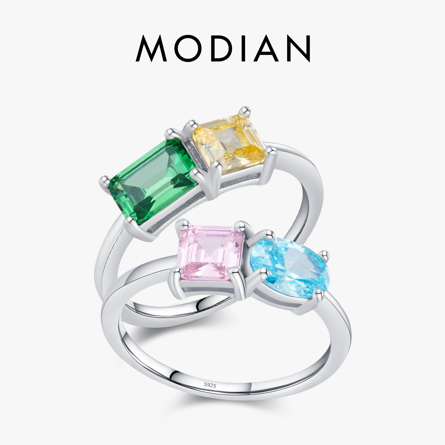 

MODIAN 925 Sterling Silver Emerald Cut Colorful Zircon Stackable Ring Sparkling Fine Jewelry For Women Valentine's Day Gifts