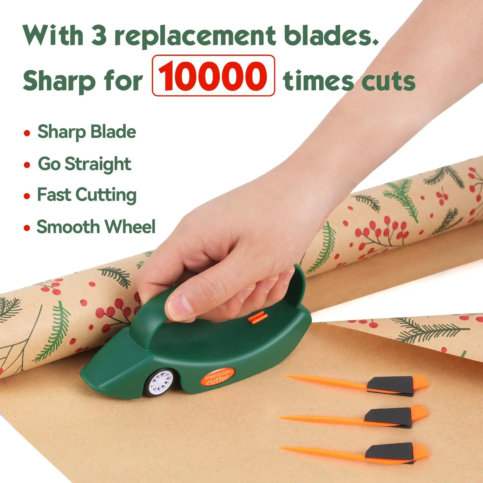 

Wrapping Paper Cutter with 3 Replaceable Blades,New Gift Wrap Cutter with Wheels,Birthday and Christmas Wrapping Paper Cutter