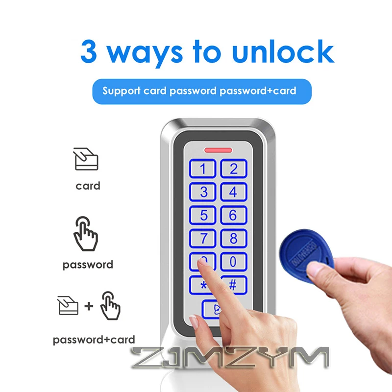 1Pc IP67 Waterproof Backlight RFID Metal Door Access Control Reader Rfid Keypad 1000 User 125KHz EM Card Door Opener