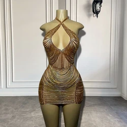 Luxury Halter Sleeveless Real Cocktail Gowns Black Girl Gold Short Mini Prom Dresses 2026 For Birthday Party